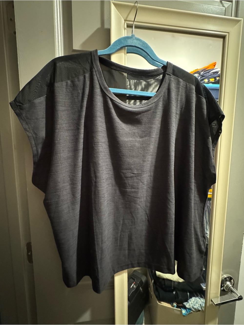 Old Navy Black Short-Sleeve Mesh Yoke Tee